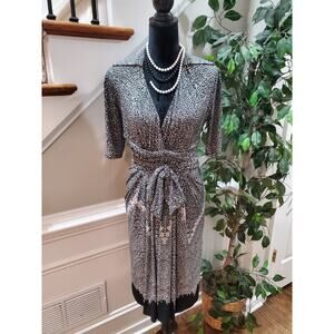 Jones New York White & Black Polyester Collared Half Sleeve Knee Length Dress 4